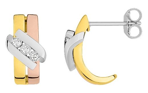 Boucles d'oreilles Créoles Or Blanc Jaune et Rose 18k Diamant 0.05ct GH P1