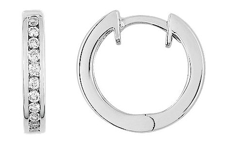 Boucles d'oreilles Créoles Or Blanc 18k Diamant 0.18ct GH SI