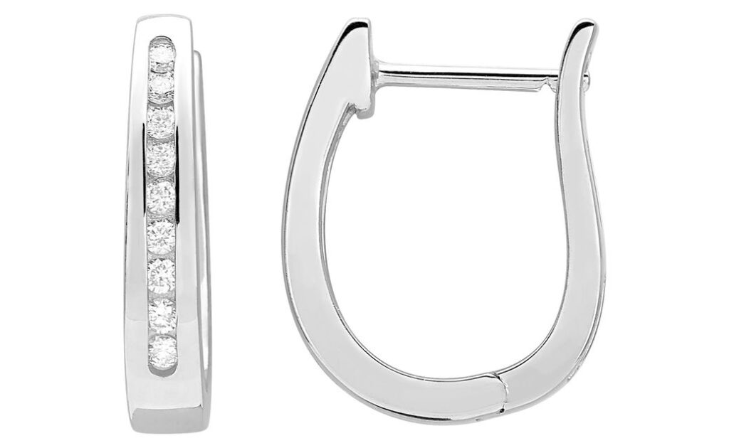 Boucles d'oreilles Créoles Or Blanc 18k Diamant 0.25ct GH P1