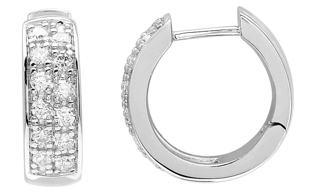 Boucles d'oreilles Créoles Or Blanc 18k Diamant 0.35ct GH P1