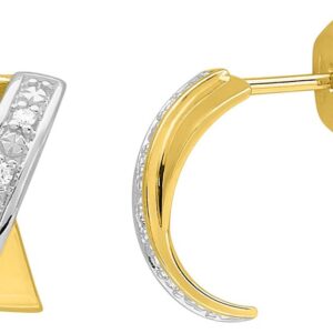 Boucles d'oreilles Créoles Or Jaune et Blanc 18k Diamant 0.04ct GH P1