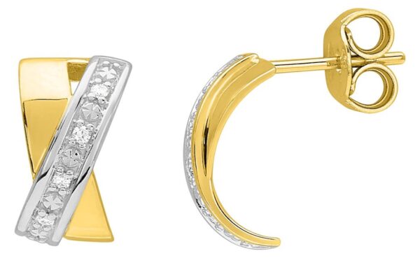 Boucles d'oreilles Créoles Or Jaune et Blanc 18k Diamant 0.04ct GH P1