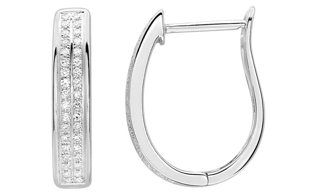 Boucles d'oreilles Créoles Or Blanc 18k Diamant 0.18ct GH P1