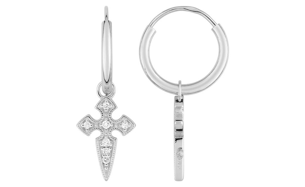 Boucles d'oreilles Créoles Or Blanc 18k Diamant 0.08ct GH P1P2