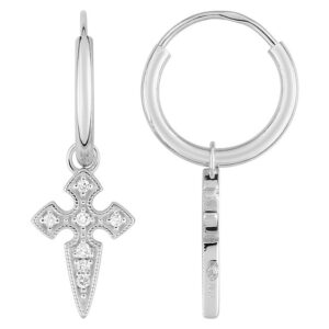 Boucles d'oreilles Créoles Or Blanc 18k Diamant 0.08ct GH P1P2