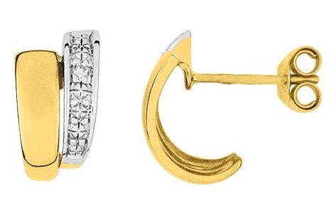 Boucles d'oreilles Créoles Or 18k Rhodié Diamant 0.01ct GH P1