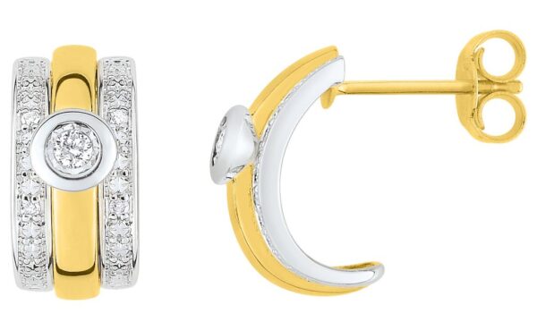 Boucles d'oreilles Créoles Or Jaune et Blanc 18k Diamant 0.07ct GH P1