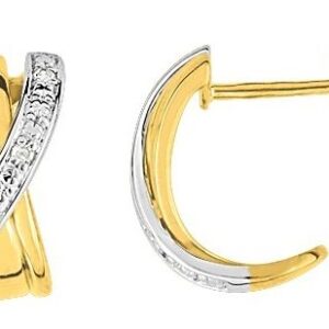 Boucles d'oreilles Créoles Or Jaune et Blanc 18k Diamant 0.03ct GH P1