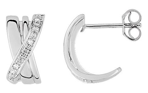 Boucles d'oreilles Créoles Or Blanc 18k Diamant 0.03ct GH P1