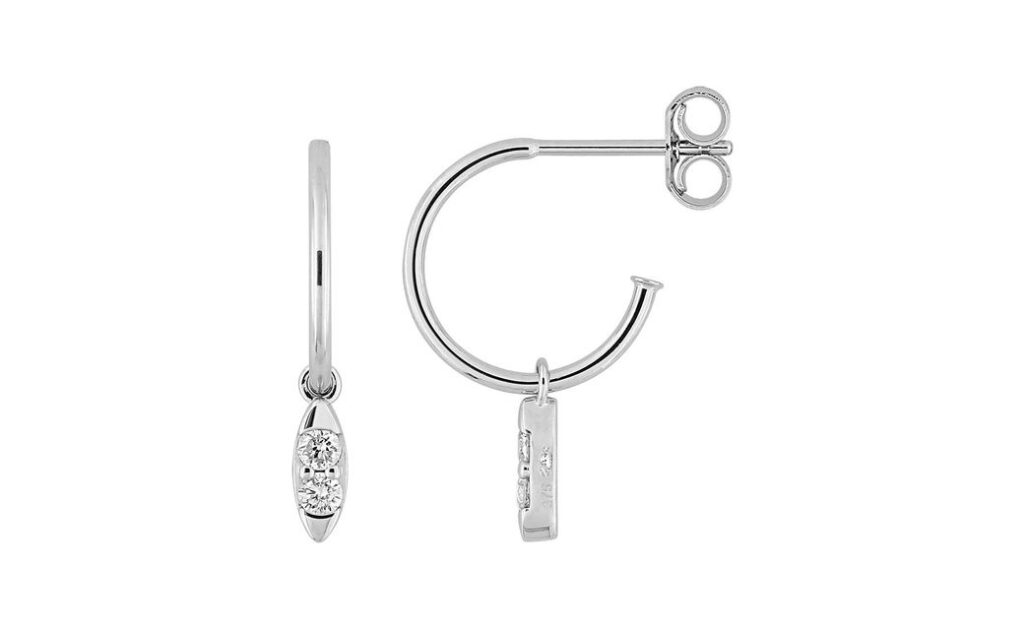 Boucles d'oreilles Créoles Or Blanc 18k Diamant 0.12ct GH P1 Cornaline