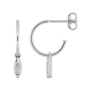 Boucles d'oreilles Créoles Or Blanc 18k Diamant 0.12ct GH P1 Cornaline