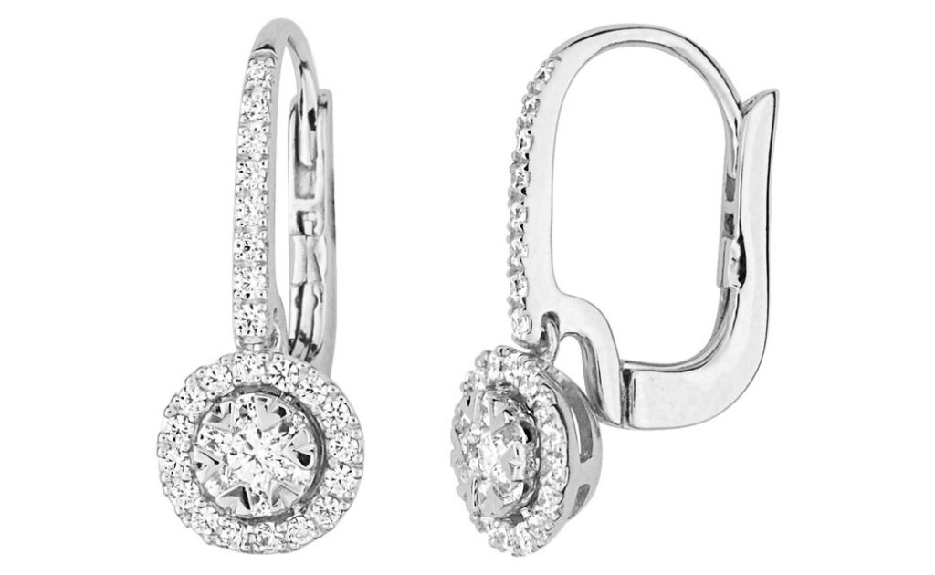 Boucles d'oreilles Dormeuses Or Blanc 18k Diamant 0.44ct GH SI