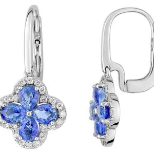 Boucles d'oreilles Dormeuses Or Blanc 18k Diamant 0.2ct GH SI Saphir