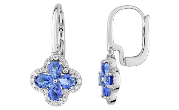 Boucles d'oreilles Dormeuses Or Blanc 18k Diamant 0.2ct GH SI Saphir