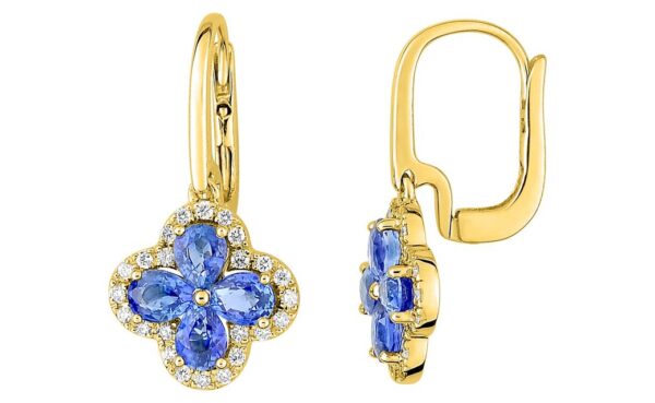 Boucles d'oreilles Dormeuses Or 18k Diamant 0.2ct GH SI Saphir