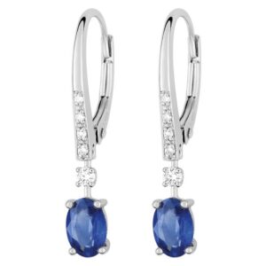 Boucles d'oreilles Dormeuses Or Blanc 18k Diamant 0.08ct Saphir 1.13ct