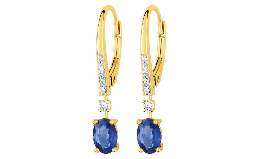 Boucles d'oreilles Dormeuses Or 18k Rhodié Diamant Saphir 1.13ct