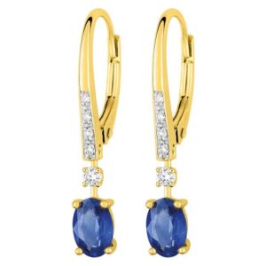 Boucles d'oreilles Dormeuses Or 18k Rhodié Diamant Saphir 1.13ct