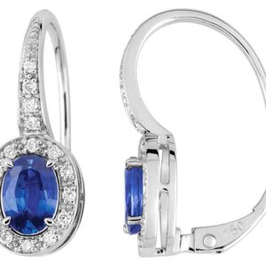 Boucles d'oreilles Dormeuses Or Blanc 18k Diamant 0.16ct Saphir 1.13ct