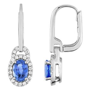 Boucles d'oreilles Dormeuses Or Blanc 18k Diamant 0.23ct GH SI Saphir