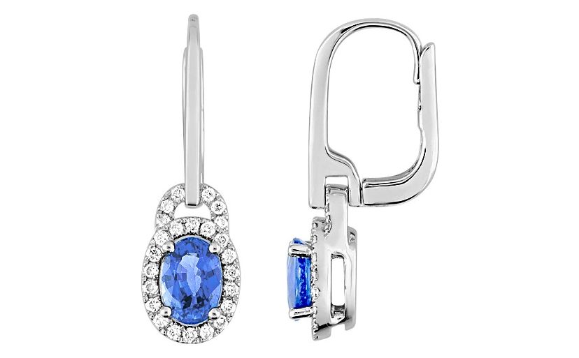 Boucles d'oreilles Dormeuses Or Blanc 18k Diamant 0.23ct GH SI Saphir