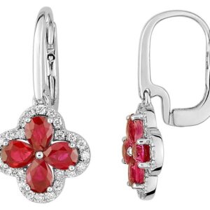 Boucles d'oreilles Dormeuses Or Blanc 18k Diamant 0.2ct GH SI Rubis