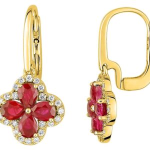 Boucles d'oreilles Dormeuses Or 18k Diamant 0.2ct GH SI Rubis