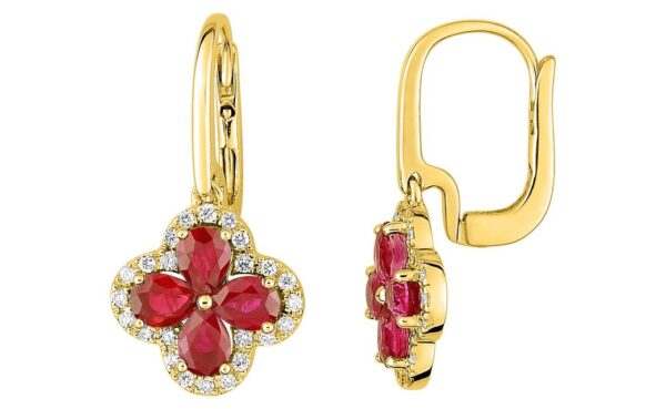 Boucles d'oreilles Dormeuses Or 18k Diamant 0.2ct GH SI Rubis