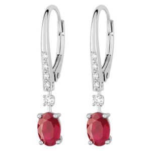 Boucles d'oreilles Dormeuses Or Blanc 18k Diamant 0.08ct GH SI Rubis