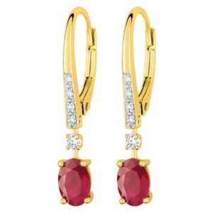 Boucles d'oreilles Dormeuses Or 18k Rhodié Diamant 0.08ct GH SI Rubis