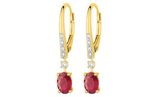 Boucles d'oreilles Dormeuses Or 18k Rhodié Diamant 0.08ct GH SI Rubis