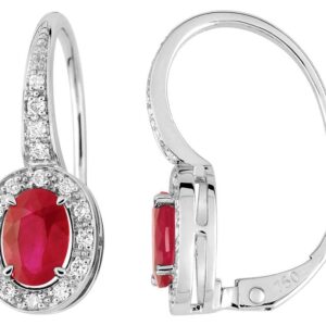 Boucles d'oreilles Dormeuses Or Blanc 18k Diamant 0.16ct GH SI Rubis