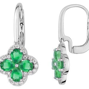 Boucles d'oreilles Dormeuses Or Blanc 18k Diamant 0.2ct GH SI Emeraude