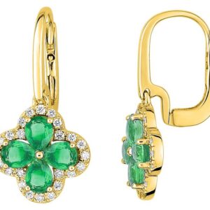 Boucles d'oreilles Dormeuses Or 18k Diamant 0.2ct GH SI Emeraude