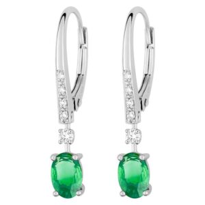 Boucles d'oreilles Dormeuses Or Blanc 18k Diamant 0.08ct GH SI Emeraude