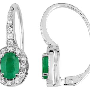 Boucles d'oreilles Dormeuses Or Blanc 18k Diamant 0.16ct GH SI Emeraude