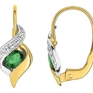 Boucles d'oreilles Dormeuses Or 18k Rhodié Diamant 0.01ct GH P1 Emeraude