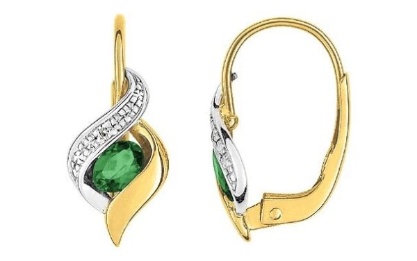 Boucles d'oreilles Dormeuses Or 18k Rhodié Diamant 0.01ct GH P1 Emeraude