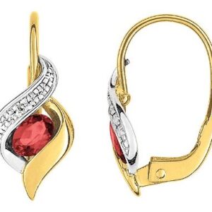 Boucles d'oreilles Dormeuses Or 18k Rhodié Diamant 0.01ct GH P1 Rubis