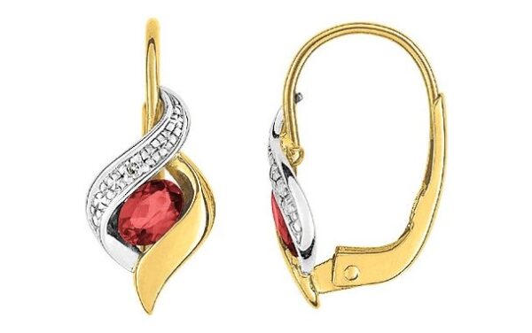 Boucles d'oreilles Dormeuses Or 18k Rhodié Diamant 0.01ct GH P1 Rubis