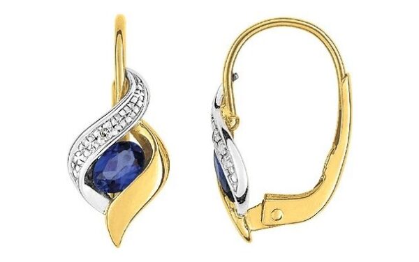 Boucles d'oreilles Dormeuses Or 18k Rhodié Diamant 0.01ct GH P1 Saphir