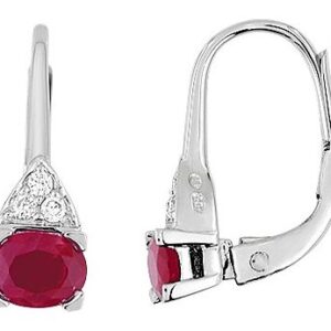 Boucles d'oreilles Dormeuses Or Blanc 18k Diamant 0.06ct GH P1 Rubis