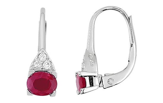 Boucles d'oreilles Dormeuses Or Blanc 18k Diamant 0.06ct GH P1 Rubis