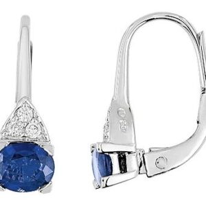 Boucles d'oreilles Dormeuses Or Blanc 18k Diamant 0.06ct GH P1 Saphir