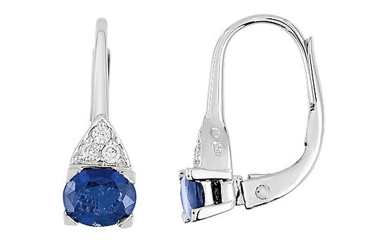 Boucles d'oreilles Dormeuses Or Blanc 18k Diamant 0.06ct GH P1 Saphir