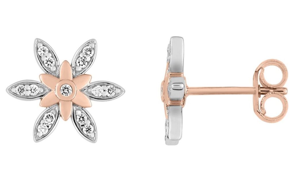 Boucles d'oreilles Or Rose 18k Rhodié Diamant 0.1ct GH P1P2