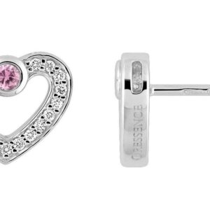 Boucles d'oreilles Or Blanc 18k Diamant 0.12ct GH SI Saphir Rose