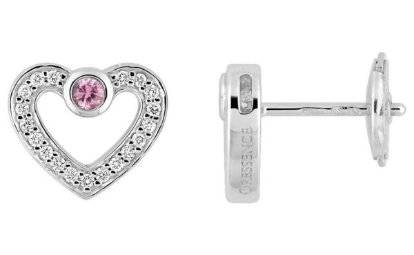 Boucles d'oreilles Or Blanc 18k Diamant 0.12ct GH SI Saphir Rose