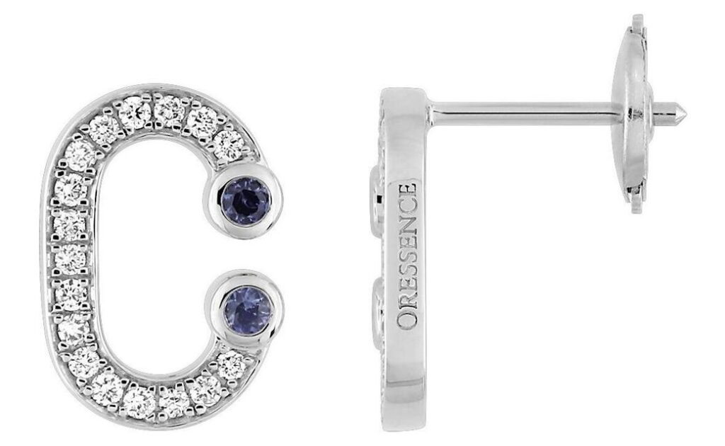 Boucles d'oreilles Or Blanc 18k Diamant 0.18ct GH SI Saphir