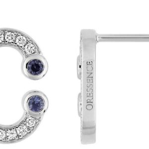 Boucles d'oreilles Or Blanc 18k Diamant 0.18ct GH SI Saphir